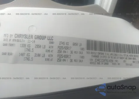 2015 Chrysler Town & Country Touring-L from USA, damaged, VIN 2C4RC1CGXFR610290